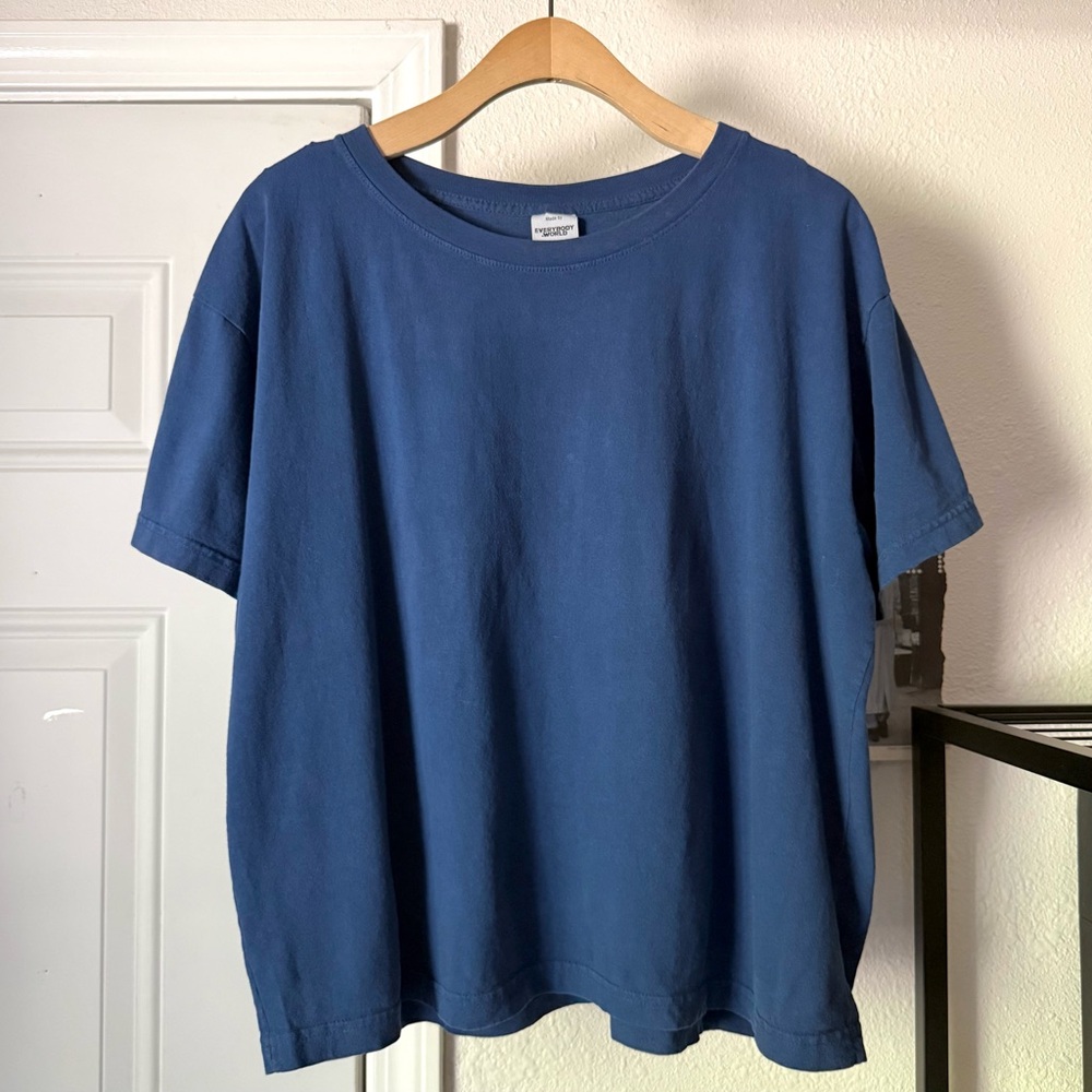EVERYBODY.WORLD blue unisex boxy cropped crew neck recycled‎ cotton tee t-shirt